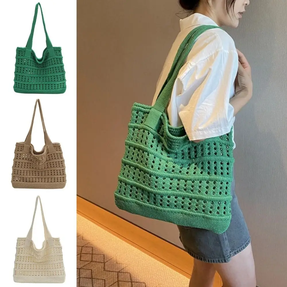 

Trendy Summer Women Straw Woven Bag Lazy Style Hollow Out Knitted Handbag Soft Underarm Bag Crochet Shoulder Bag Beach