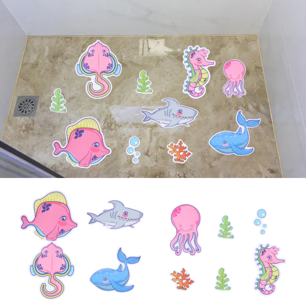 10pcs Colorful Marine Fish Anti Slip Bathtub Stickers for Bathroom Shower Surfaces Creative Decals to Prevent Slips and Falls