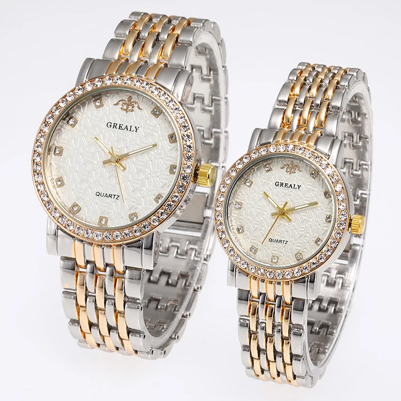 عارضة الماس مرصع زوجين الساعات سوار العصرية أزياء الكوارتز طالب الساعات الرجال والنساء زوج #5