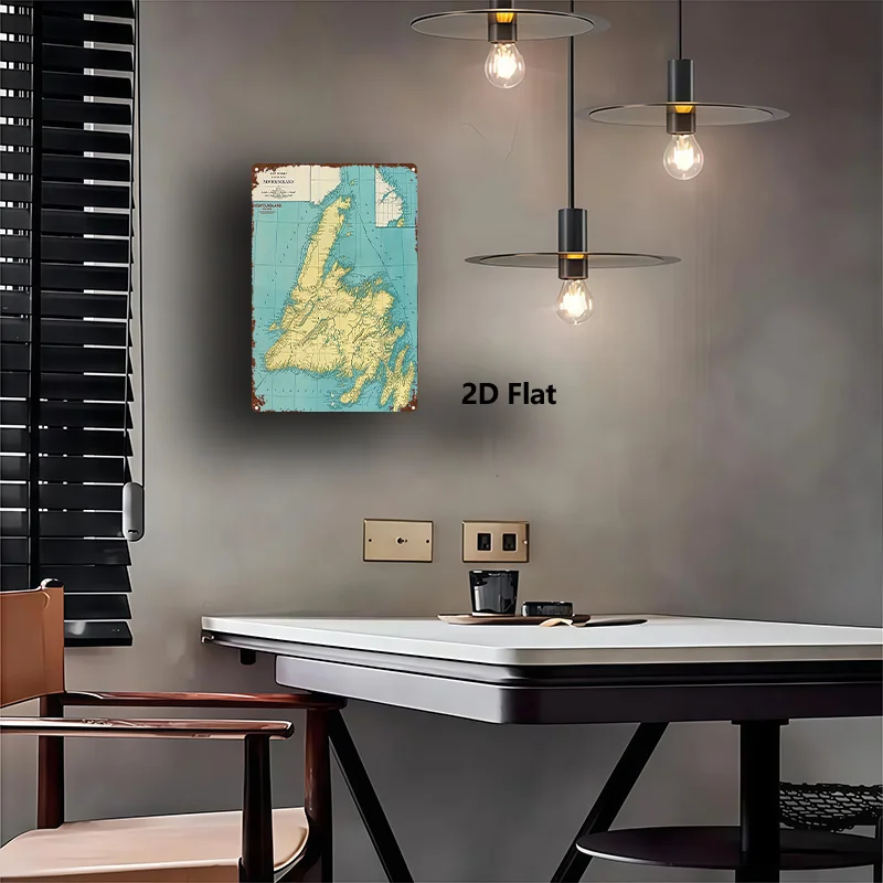 2D Flat, 1pc, Metal Sign, Vintage Newfoundland Island Map Tin Painting Decorative Hanging Ornament, for Bathroom, for Man Cave,