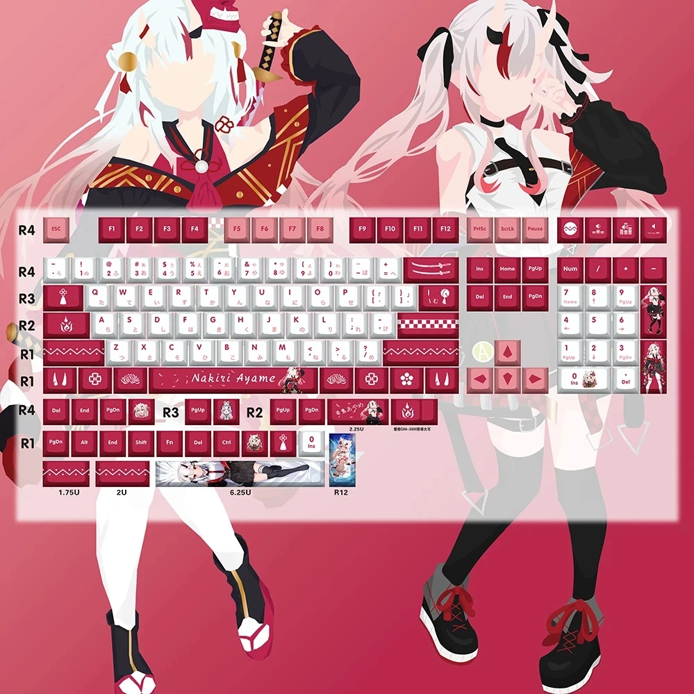 Nakiri Ayame Key Cap Vtuber Hololive Key Cover PBT DYE Sublimation Cherry MX Cross Axis Switch Keycap Mechanical Keyboard Gift