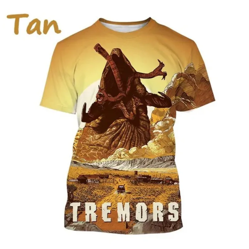 Tremors 3D printed T-shirt Giant Worm Graboids T Shirt for Men and Women Round Neck Short-sleeved Casual Cosplay Men\'s Clothing