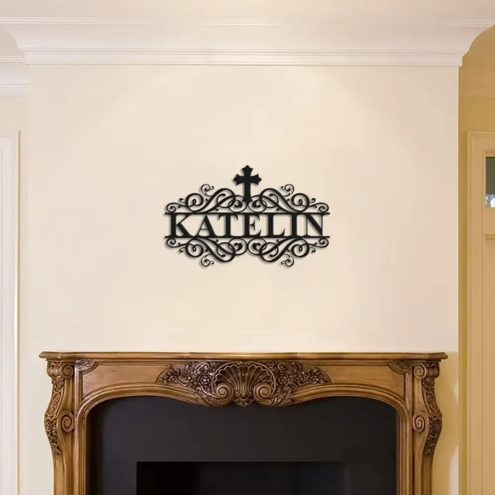 

Christmas and Housewarming Gift: Personalized Metal Name Sign Outdoor Sign for Striking Wall Art, Church Cross Decoration