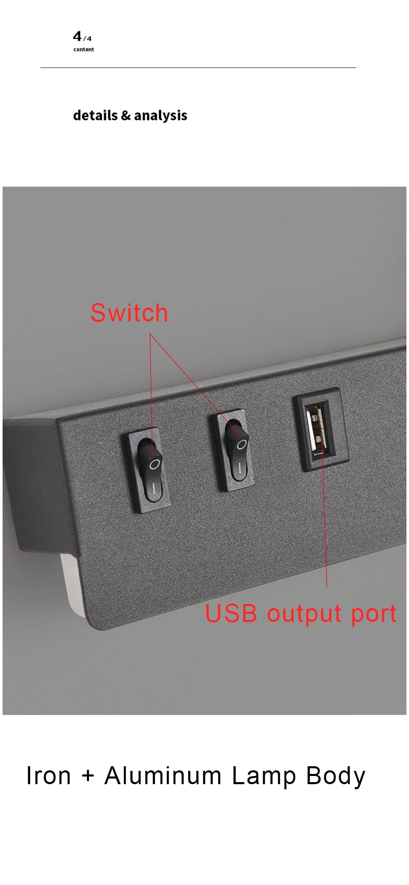 Bedside Reading Wall Lamp Nordic Modern LED Wall Light With Switch USB Indoor Lighting Room Decor For Bedroom Living Room Sconce