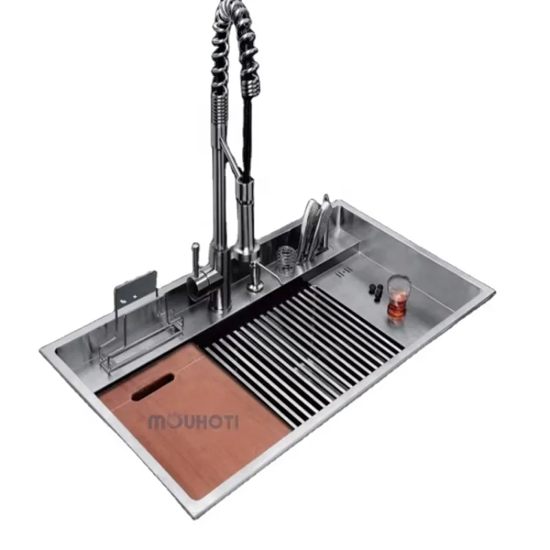 Luxury Multifunctional High-Grade Handmade Three-Hole Undermount Double Bowl Stainless Steel Kitchen Sink - view 2