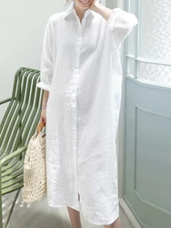 ZANZEA coreano moda Shirtdress donna estate risvolto collo manica lunga allentato prendisole Casual Solid Holiday Midi Dress caftano Robe