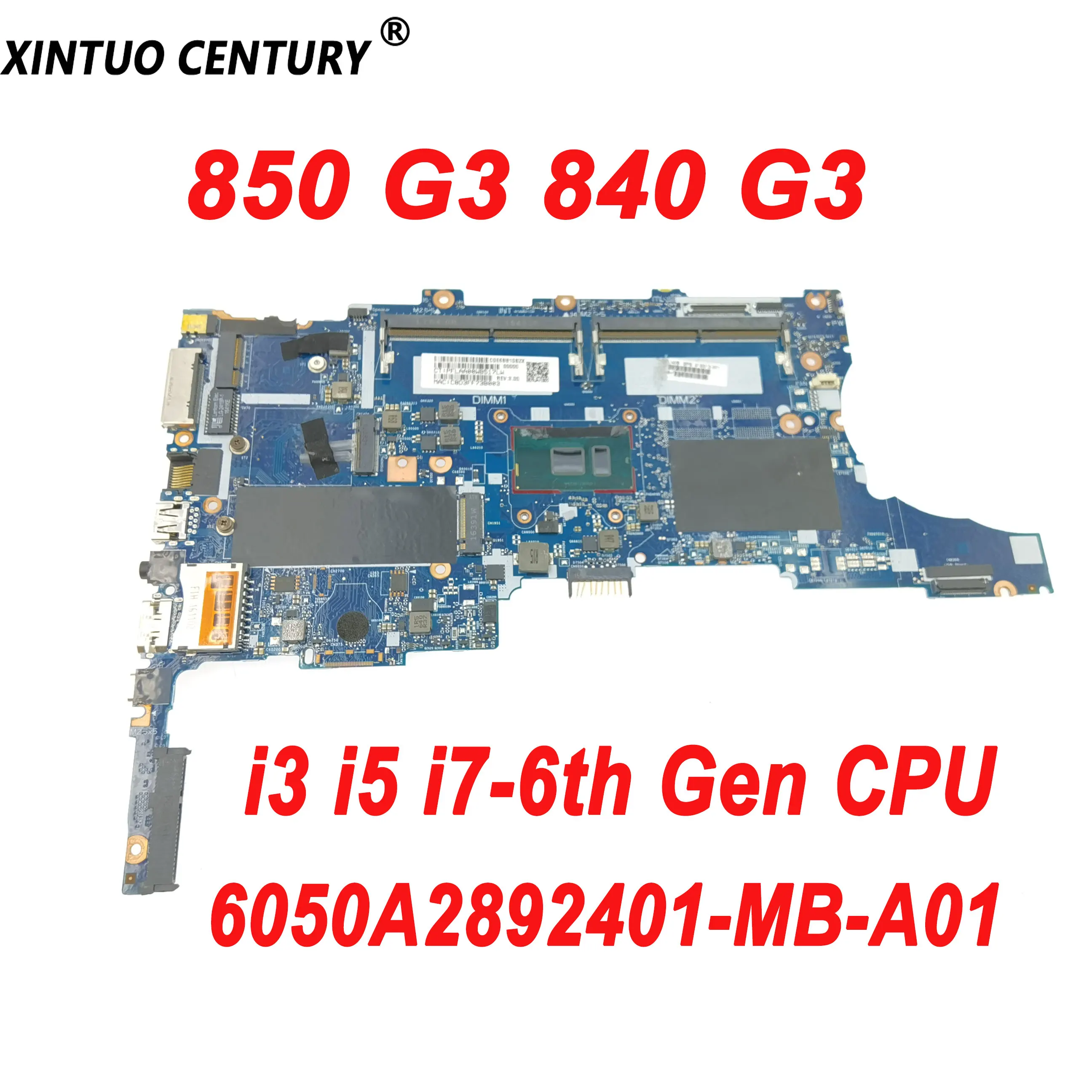 

918312-501 918312-601 For HP EliteBook 850 G3 840 G3 Laptop Motherboard 6050A2892401-MB-A01 with i3 i5 i7-6th Gen CPU DDR3 Test