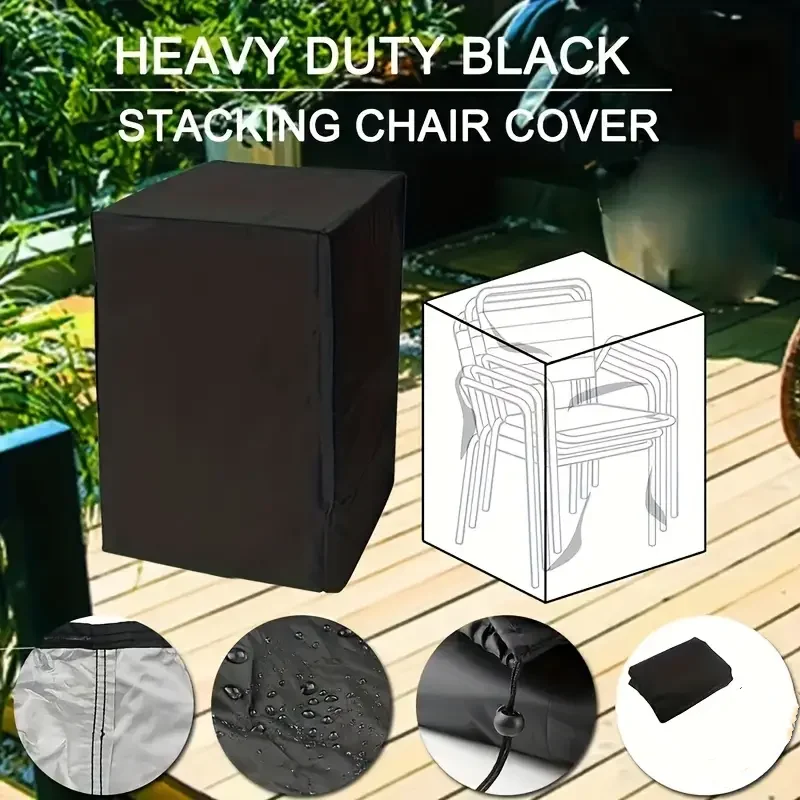 Outdoor Garden Waterproof Chair Cover, Balcony Open-air Chair Cover, Furniture Cover Black Chair Protector, Stacking Chair Cover