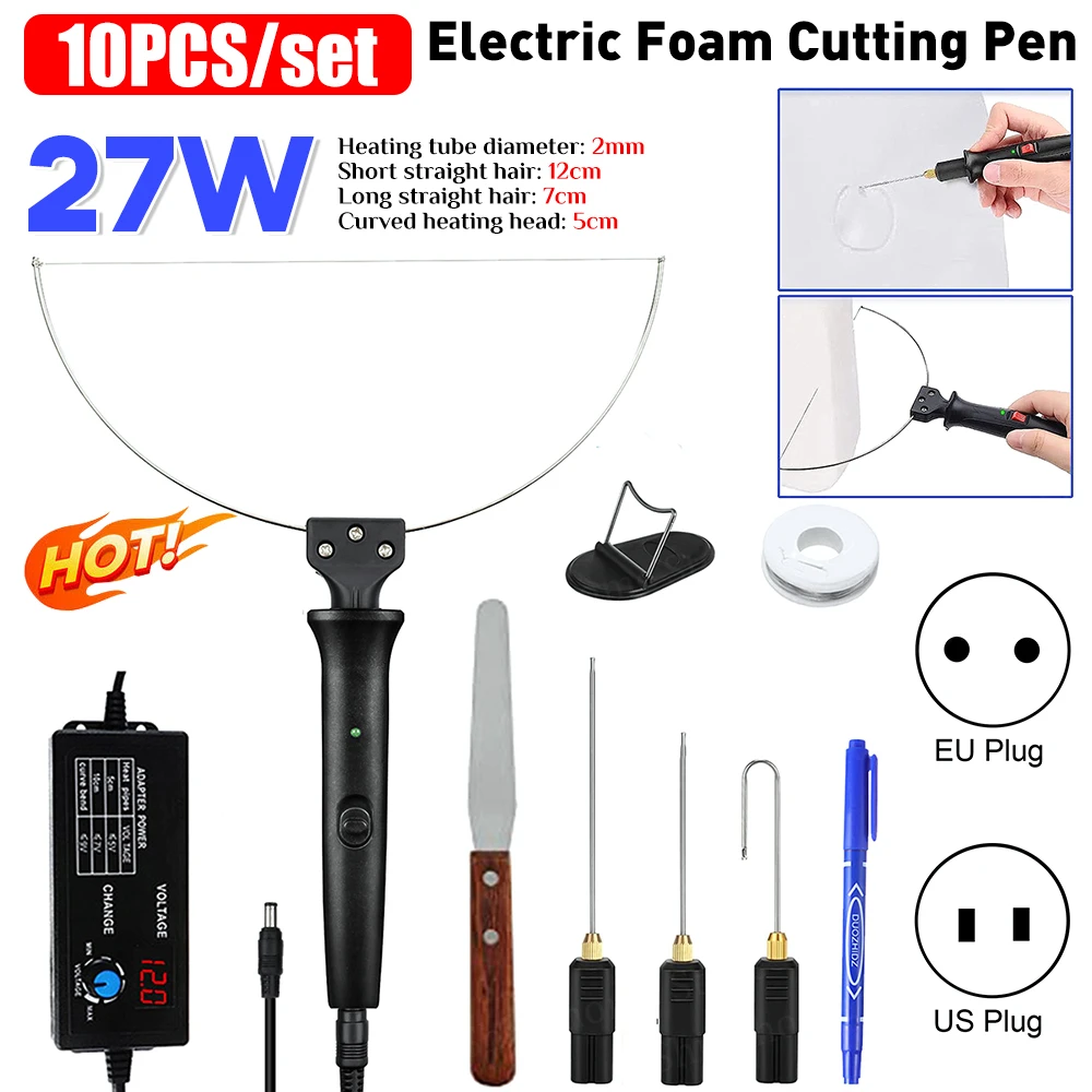 

10pcs Heated Foam Carving Knife Set 100-300℃ Adjustable Electric Styrofoam Cutting Tool 0-27W Foam Engraver for Foam Carving