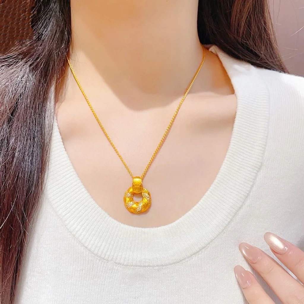 Briex Jewelry Diamond-Studded Bread Twist Pendant Women's 24K Gold AU999 - Pure gold diamond jewelry, low-key luxury, for office