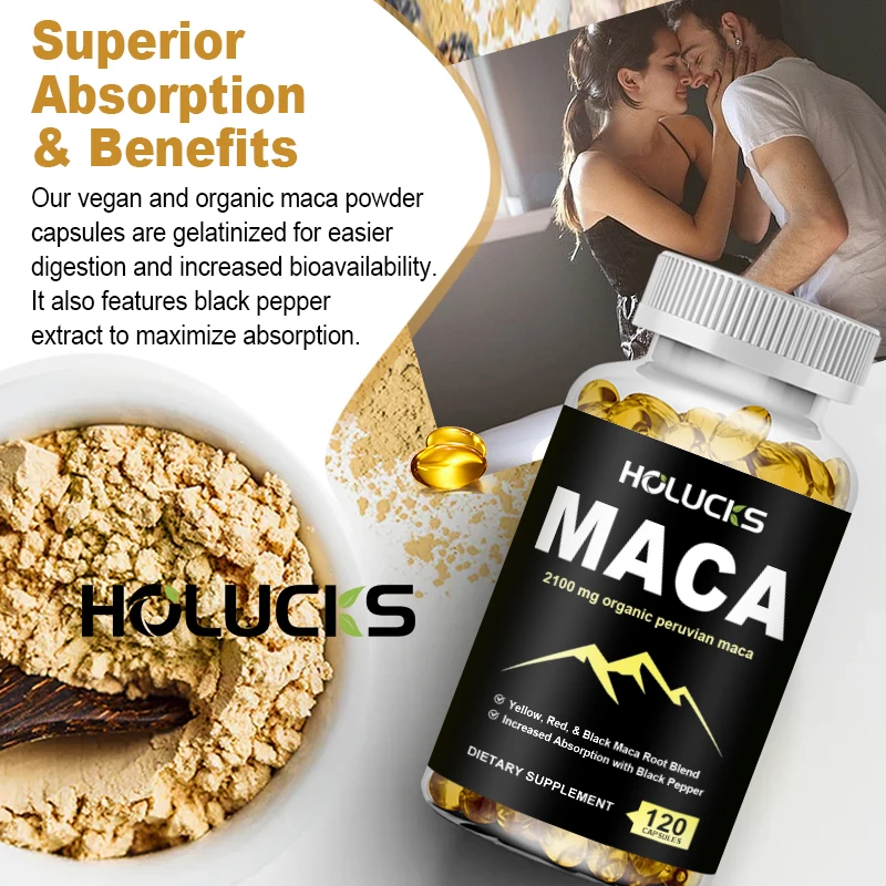 Organic Maca Root Capsules for Women & Men | 2100mg, Highest Potency Maca Root Powder Supplement | Supports Mood & Energy