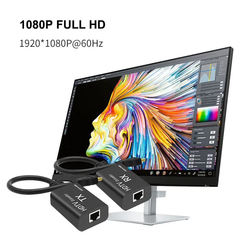 60M HDMI エクステンダー Cat5e Cat6 ケーブル HDMI から RJ45 イーサネットネットワークエクステンダー送信機および受信機キット POC 1 つの電源