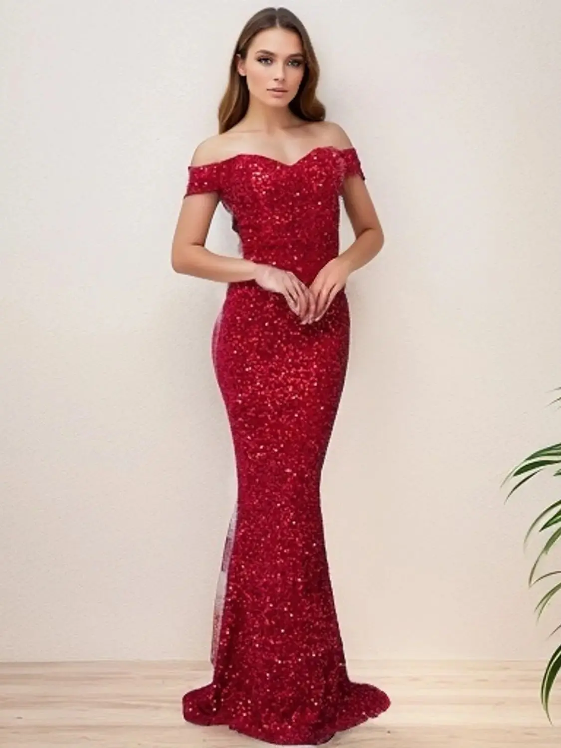 Romagic Off The Shoulder Slash Neck Evening Dress Stretchy Sequin Velvet Mermaid Luxury Women Wedding Party Dresses Prom Gown