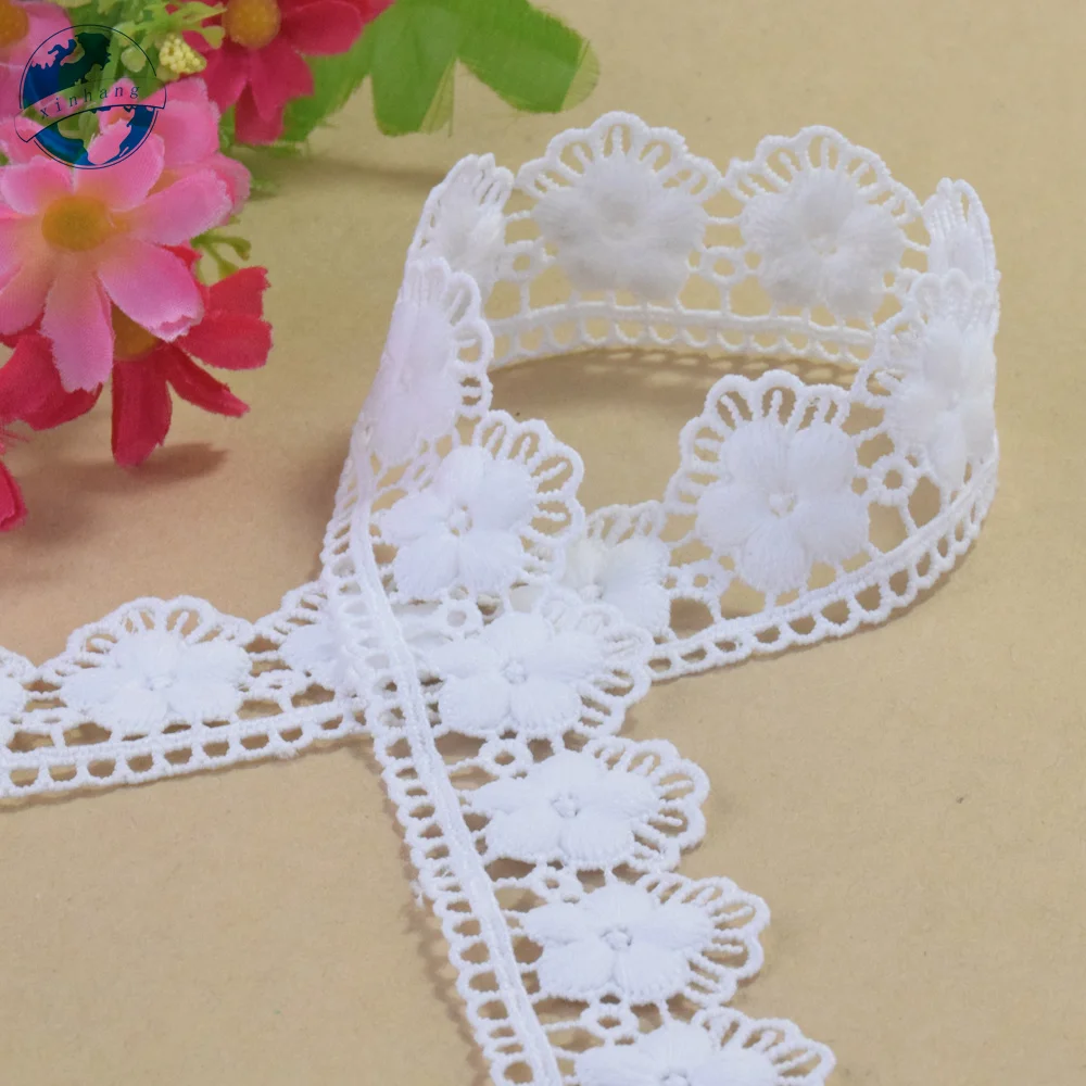 3cm White Polyester Lace Embroidery French Ribbon Fabric Guipure Diy Trims Warp Knitting Sewing Accessories Doll Dress#4343