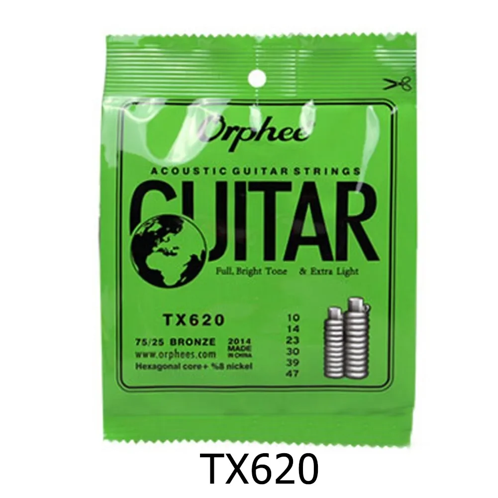 Orphee Full Size Acoustic Guitar Strings Hexagonal Carbon Steel Construction Light Medium 1047 1152 1253 Gauges