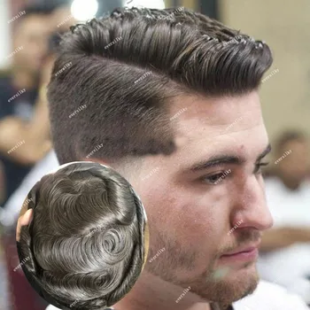 ブロンドブラウン-男性用の非常に耐久性のあるスリムなかつら,100% 人間の髪の毛,自然なヘアライン,フルスキン,puの交換,ピンク