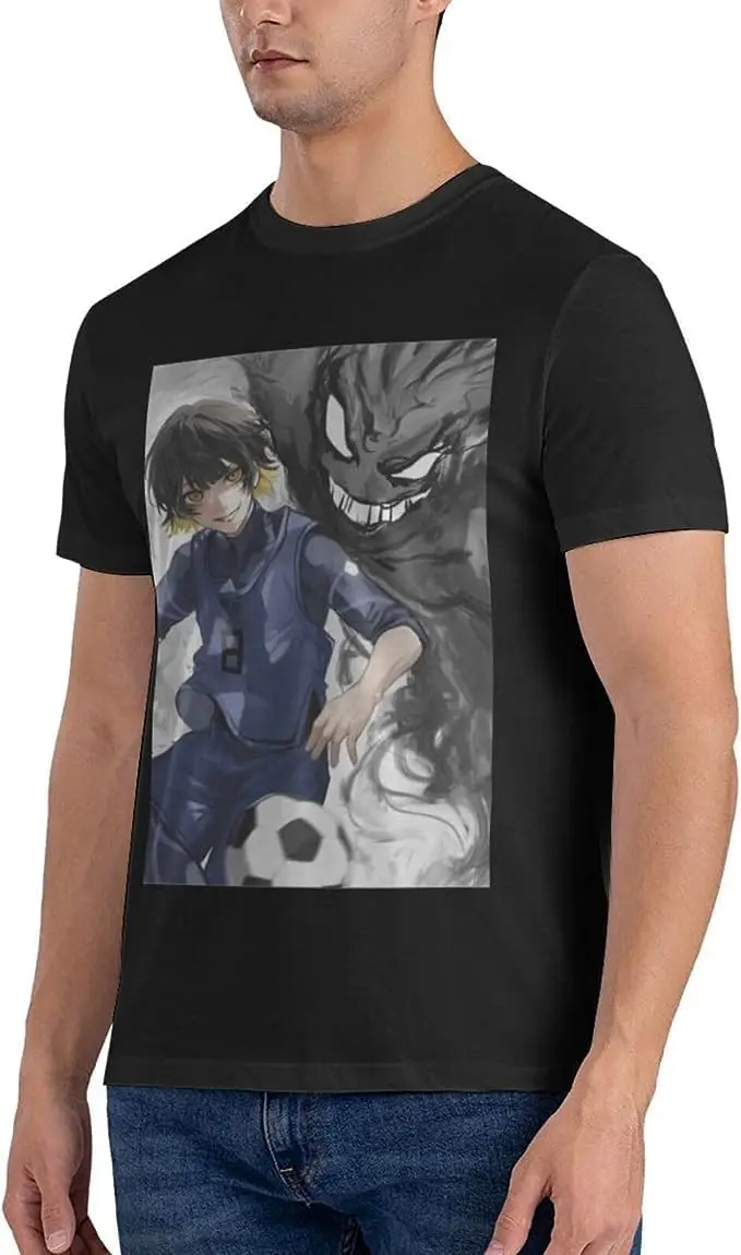 Blue Anime Lock Shirt Men's Breathable Custom Cotton Short Sleeve Tshirt Fashion Casual Tops Tees Black