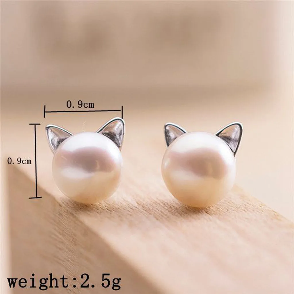 Fashion Earrings Jewelry Silver Color Small Pearl Cat Stud Earrings for Women Girls Summer Daisy Flower Earring Pendientes