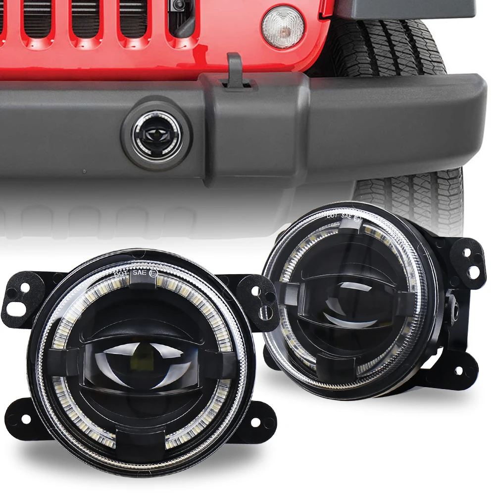 

OVOVS 30 Вт фара дальнего света для бездорожья DRL 4-дюймовые круглые светодиодные противотуманные фары комплекты белого цвета Halo для Jeep Wrangler JK 2007-2018