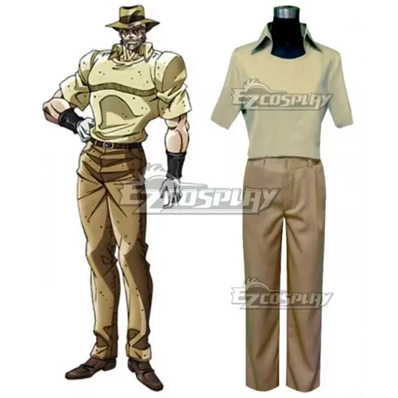 Anime Stardust Crusaders Joseph Joestar Cosplay Costume Men T-shirt Pants Hats Uniform Halloween Carnival Party Suit