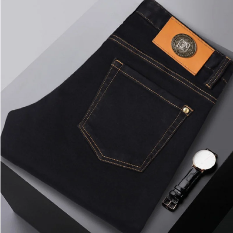 2024 Business High-End Jeans Men's Black Slim Stretch Fashion All-Match Youth Daily Office Casual Straight Trousers