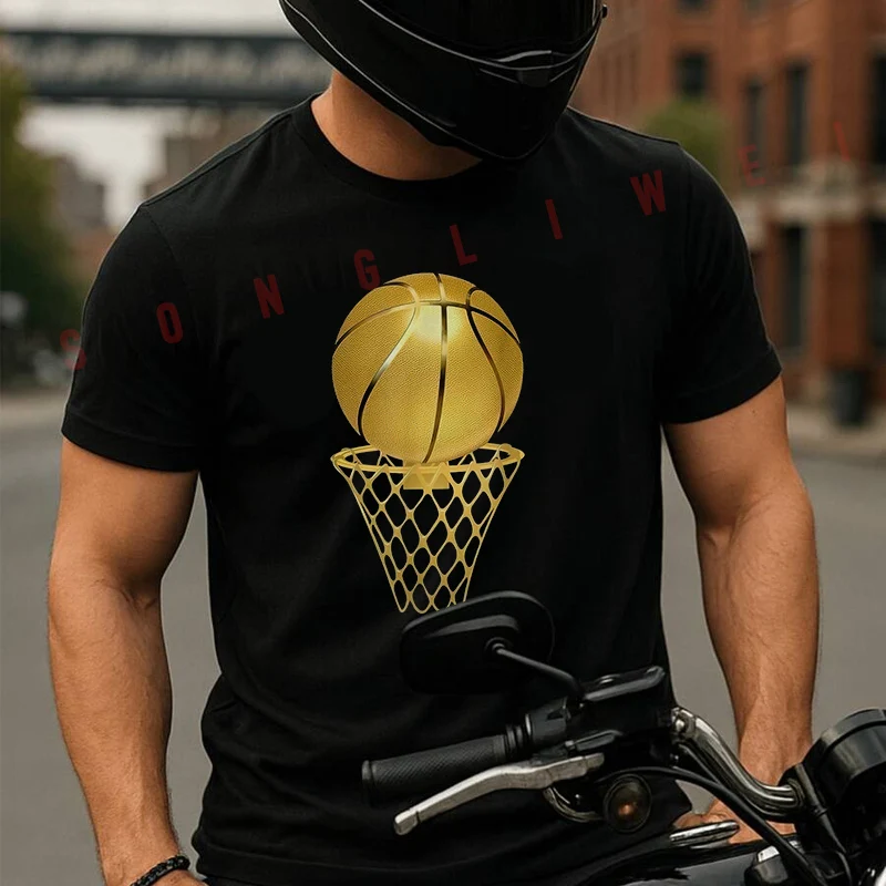 

Basketball Graphic Print Motorcycle T-Shirt Cotton Men Summer TShirts Casual Short Sleeve Round Neck Tees