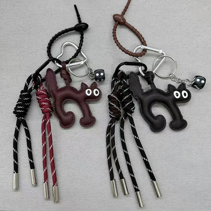 

Stylish Leather Cat Doll Pendant Cartoon Cute Backpack Hanging Decoration Accessories Fashionable Kawaii Animal Keyring Gifts