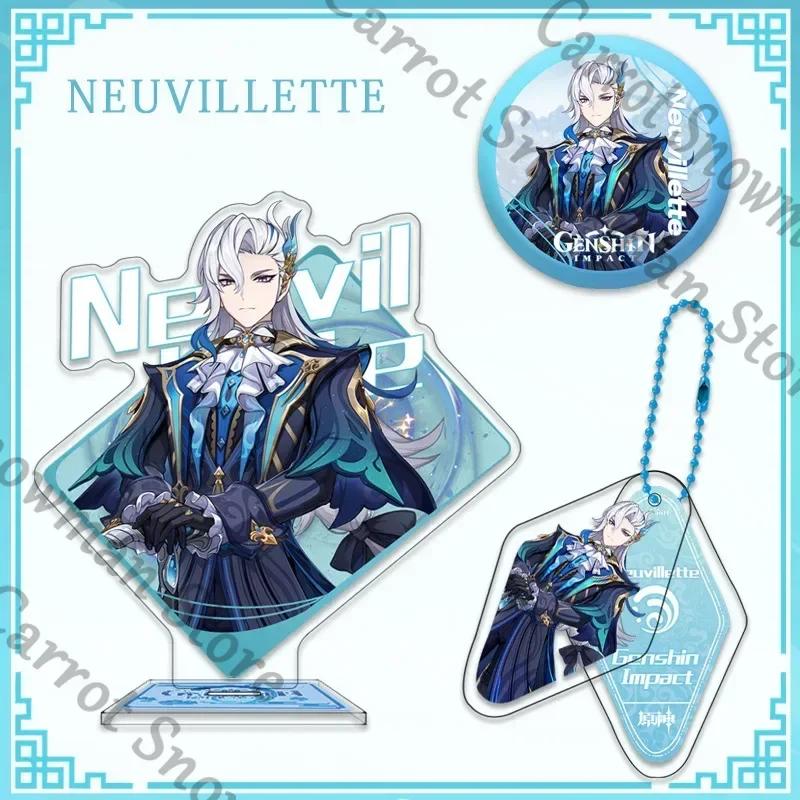 Anime Genshin Impact Zhongli Neuvillette Acrylic Standing Board Decorate  Sign Badge Keychain Cospaly Cartoon Keyring Emblem