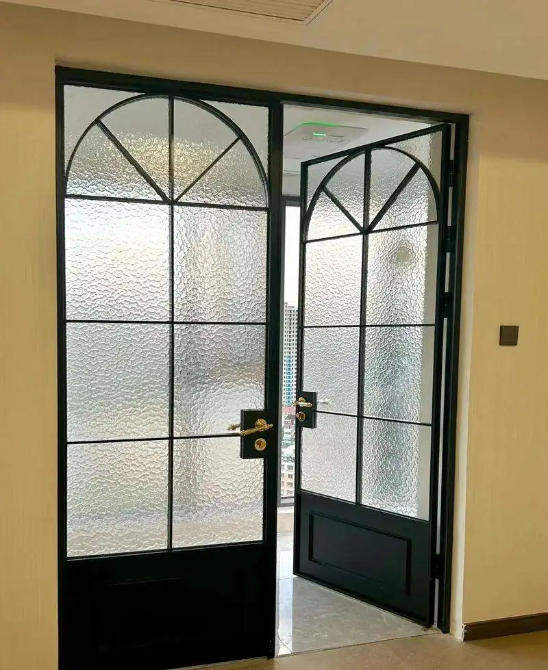 Powder Coated Aluminum Frame Frosted Glass French Door Moisture Proof French Double Doors Minimalist Design French Hinged Doors
