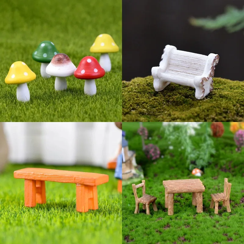 30PCS Mushroom Stool Chair Doll Figures Decor Mini Fairy Garden Animal Statue Miniature Garden Moss Micro Landscape Ornaments