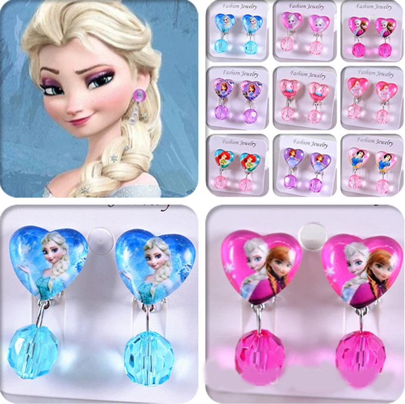 Disney Frozen Kid Earring Cartoon Aisha Anna Princess Earrings Jewelry Girls Fake Earrings Tassel Love Accessories Birthday Gift