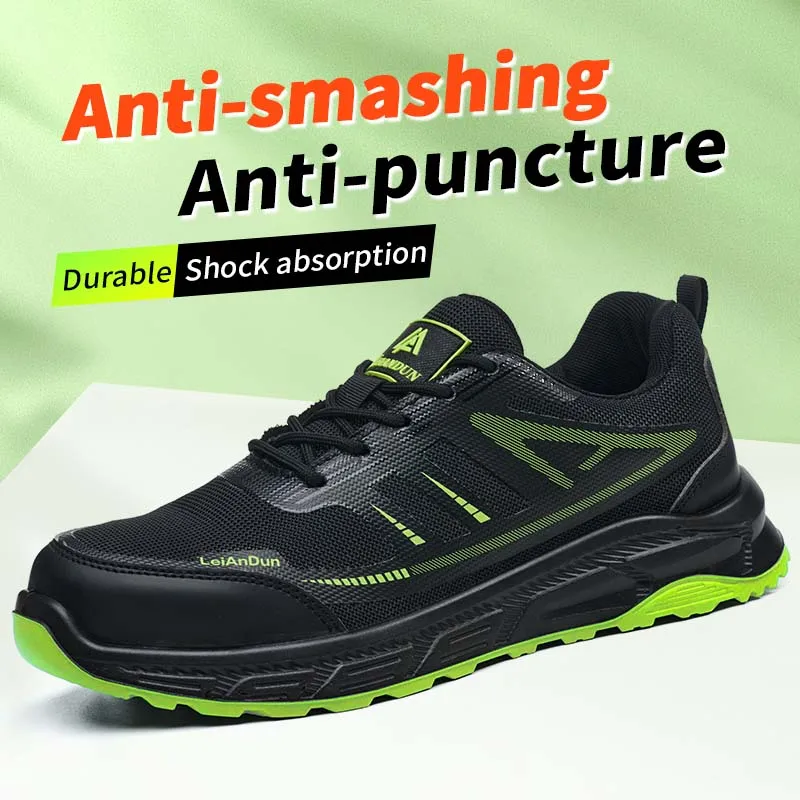 أحذية Leandun الرجالية الآمنة لجميع المواسم قابلة للتنفس ومريحة ومتينة ومقاومة للصدمات ومقاومة للثقب