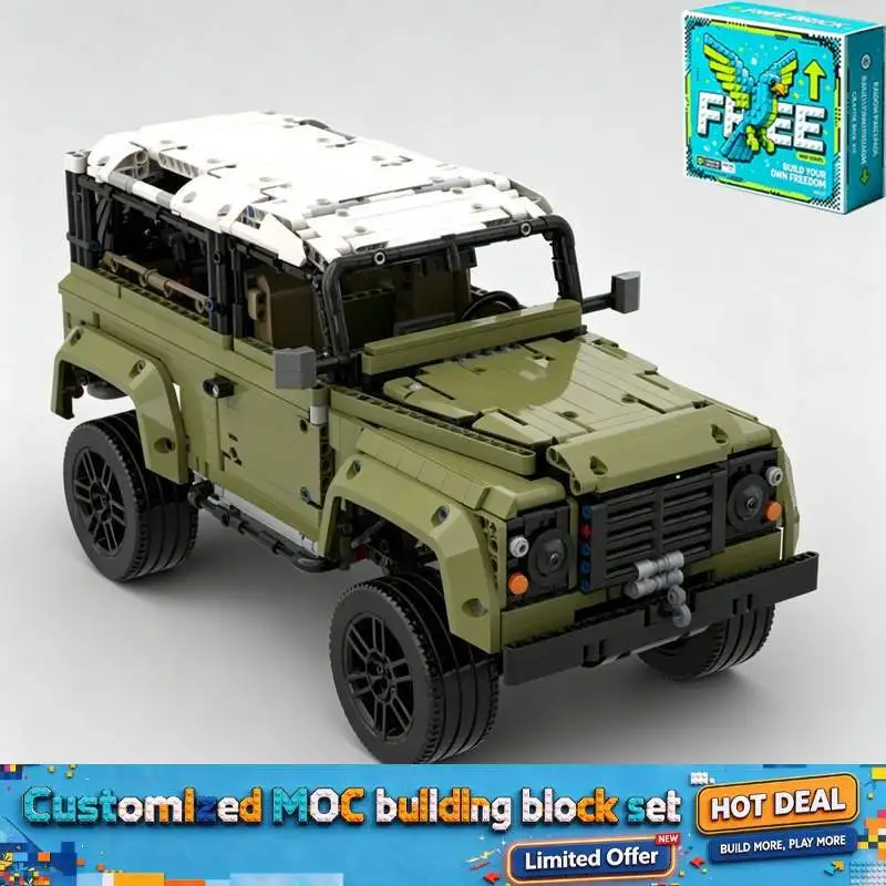 1968PCS MOC Off Road SUV Model Olive Green Custom Building Blocks Working Steering Vehicle DIY Creative Assembly Toy Gift
