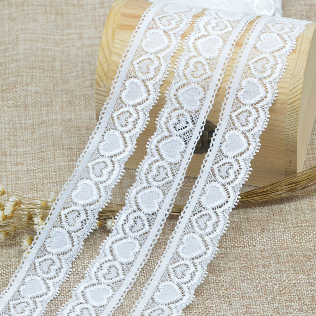 KALASO 5Yards Heart White Elastic Lace Trim Sewing Fabric Ribbon DIY Crafts Supplies Wedding Decoration Accessories