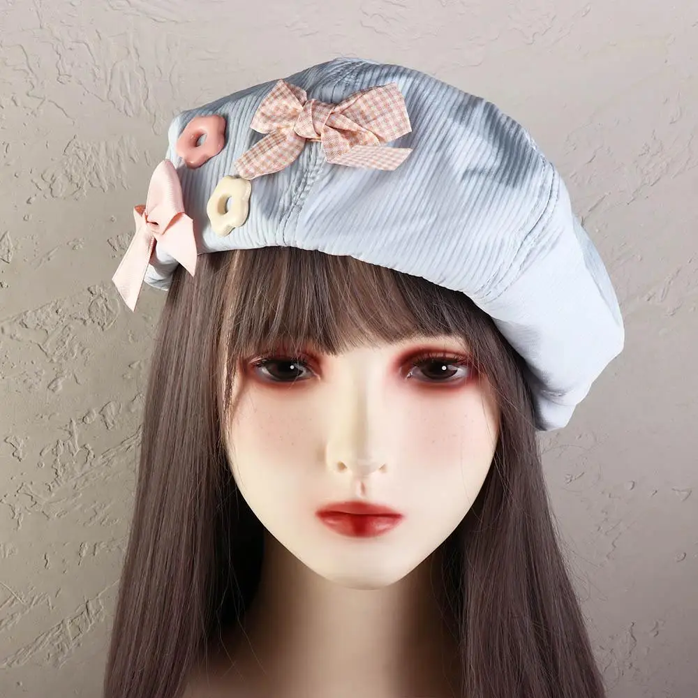 لطيف بلون القوس زهرة القبعات Y2k كلية نمط قبعة مثمنة القطن اليقطين قبعة الرسام قبعة الشتاء #2