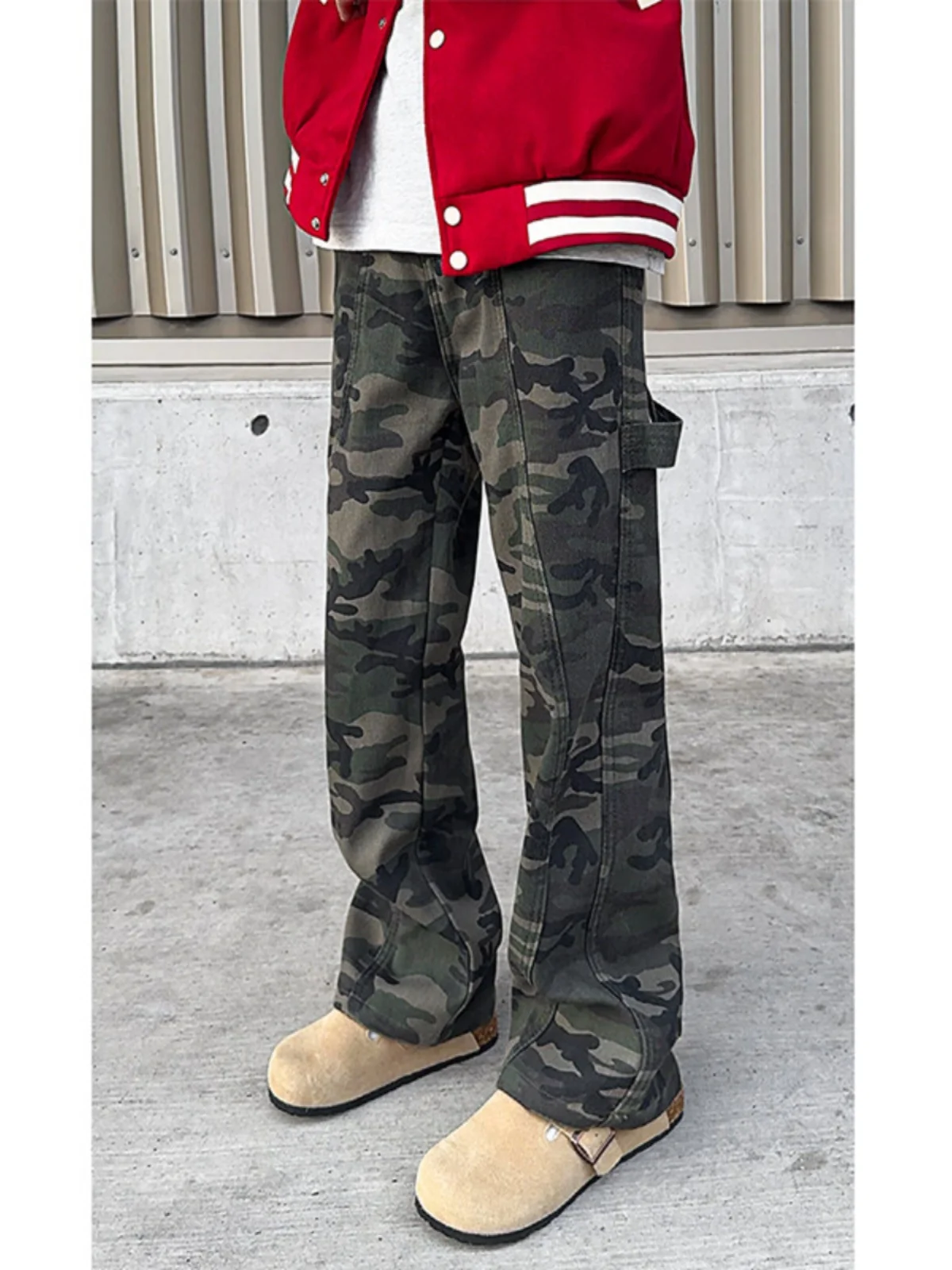 

Retro American Loggers Camouflage Jeans Men's Spring Autumn High Street Vibe Trendy Brand Lift Waist Micro Flare Jeans