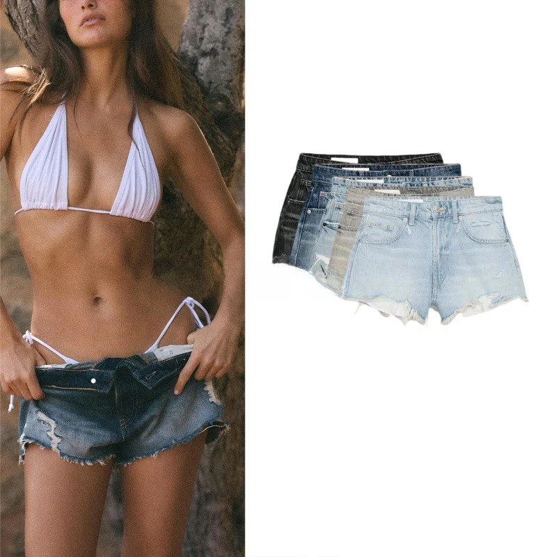 

Spring Summer New Women's Classic Retro Fashion Hole Decoration High Waist Jeans Shorts Multi-Color Slim Fit High Waist