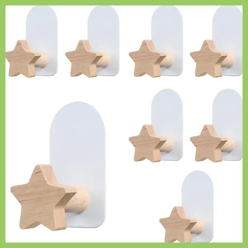 

8PCS Shaped Hooks,Kids Room Decorative Hooks, Wood Coat Hooks, Adhesive Mounted Wall Hook For Hanging Coat Clothes