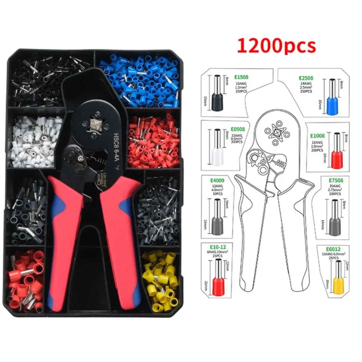 

Electrical Crimping Plier HSC8 6-4A Tubular Terminal Crimper Ferrule Plier 0.5-10mm² Wire Ferrule Crimper Tool Kit for cable lug