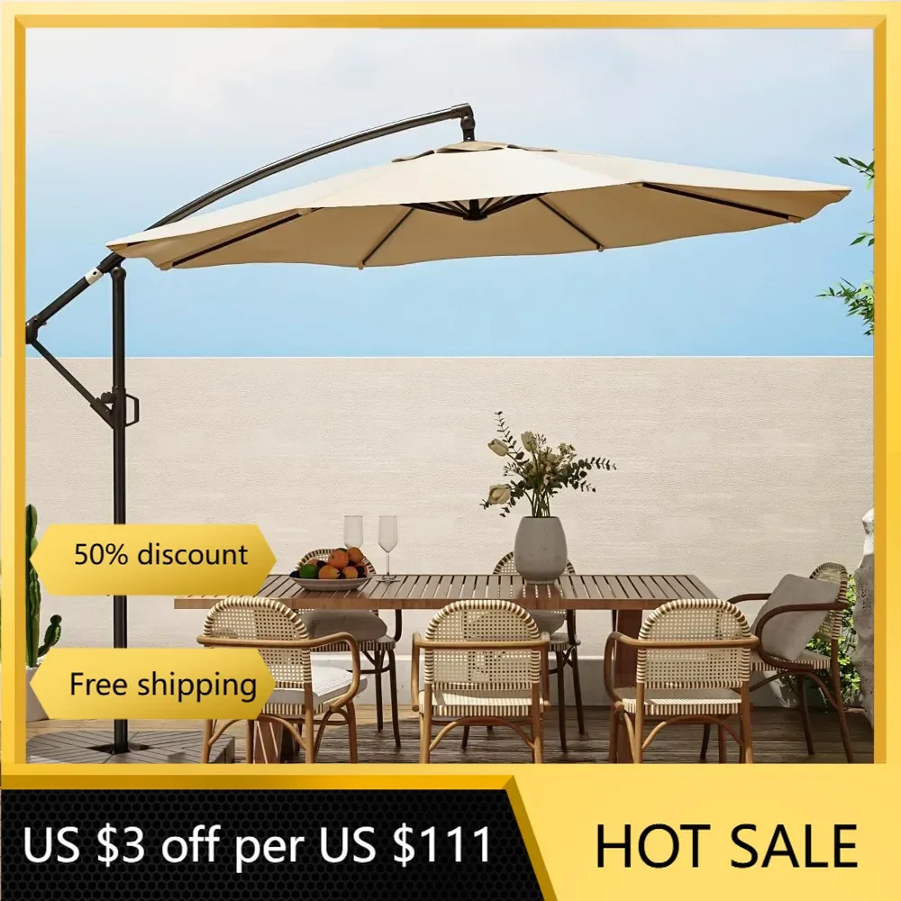 10ft Patio Umbrellas Offset Outdoor Umbrella Cantilever Hanging Umbrellas w/Infinite Tilt, Fade Resistant Waterproof