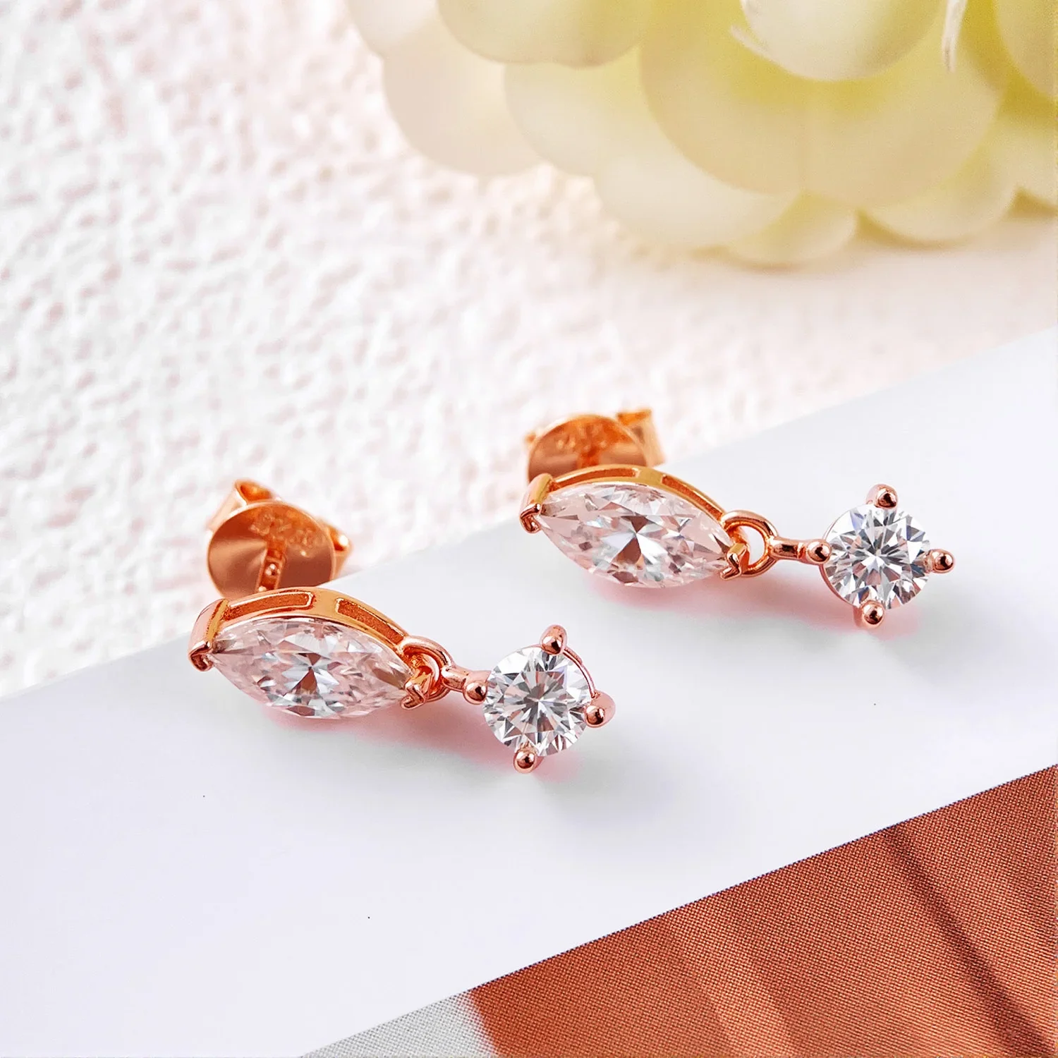 QIBAOKU 1.6cttw/2.6cttw 3EX Moissanite Earring for Women Marquise Pass Diamond Test S925 Silver Ear Stud Fine Jewelry Gift 2026
