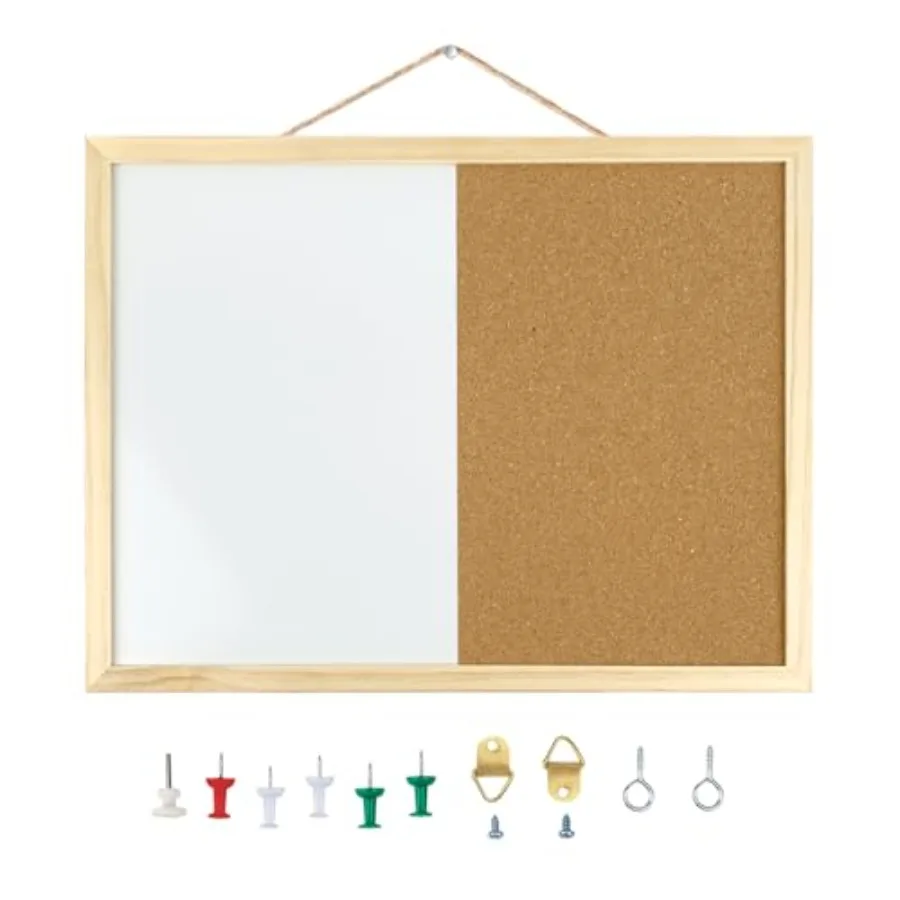 

16.5 x12.6 Inches Dry Erase Cork Bulletin Combination Board Notice Memo Wall Mounted Vision for Home School and Office Pins Eye