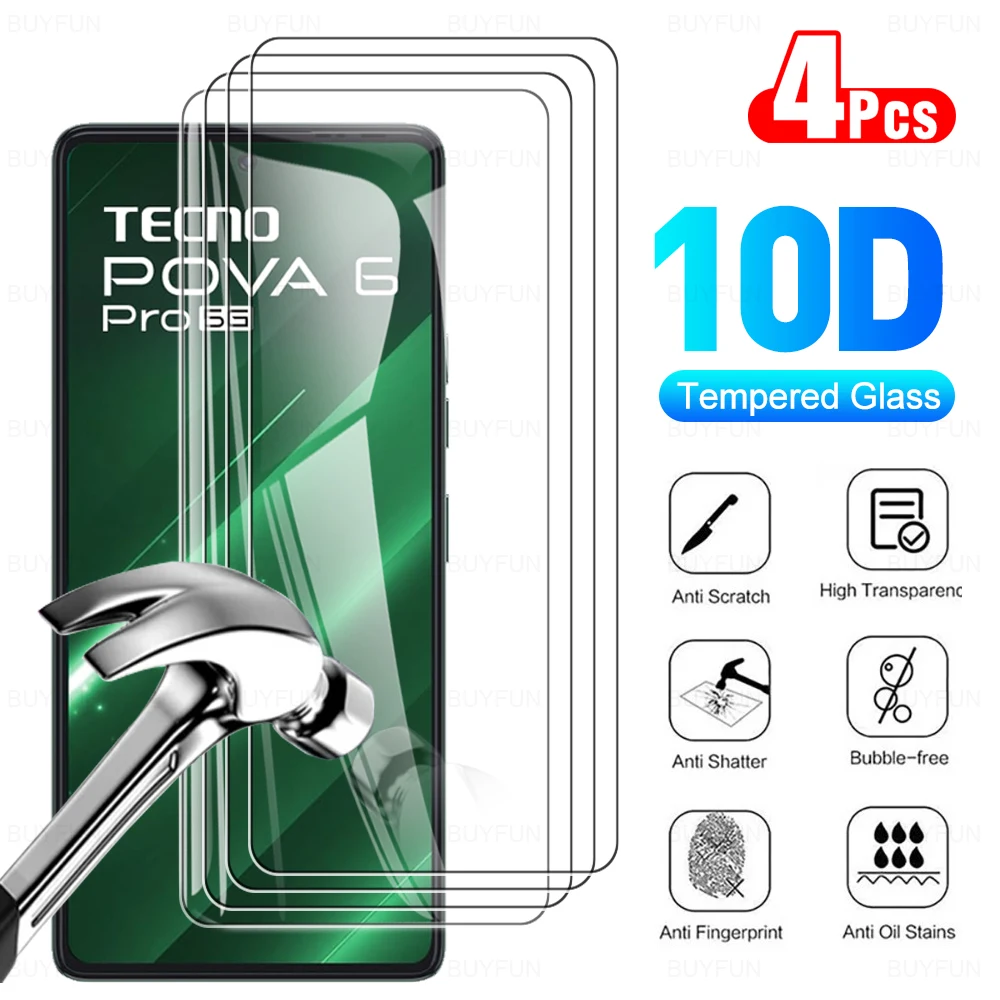 4Pcs For Tecno Pova 6 Pro 9H Tempered Glass Pova6Pro 6Pro Pova6 Neo Protective Film TecnoPova6pro Screen Protector Anti Scratch