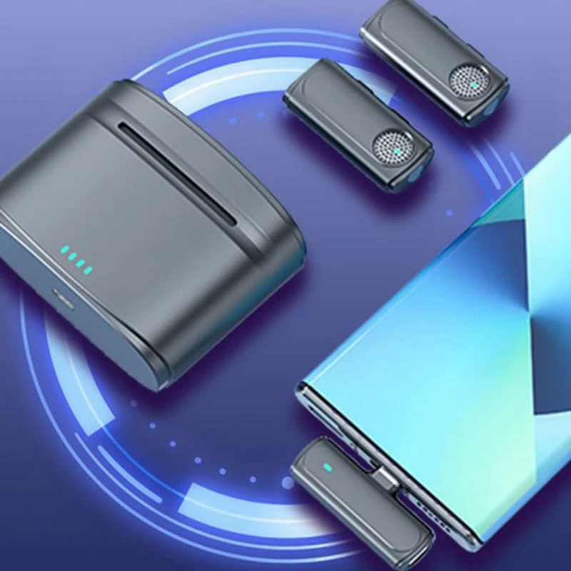 Wireless Lavalier Microphone Mini Portable Lapel Mic Dual-Channel Audio Video Voice Recording For Live Audio