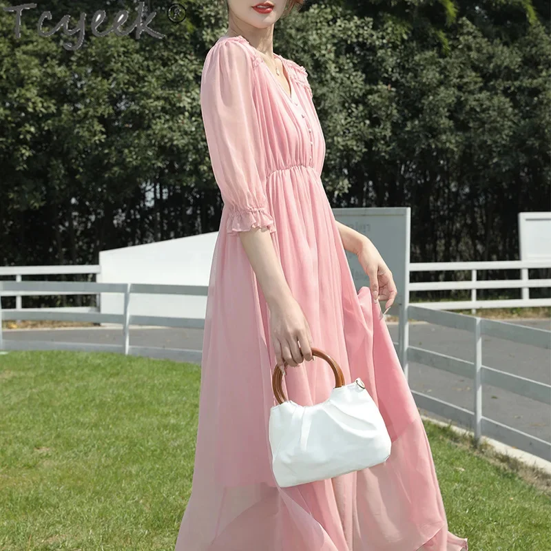 Tcyeek Maul beers eide Strand Frauen Kleidung elegante und hübsche Damenmode Sommer es Midi Kleid