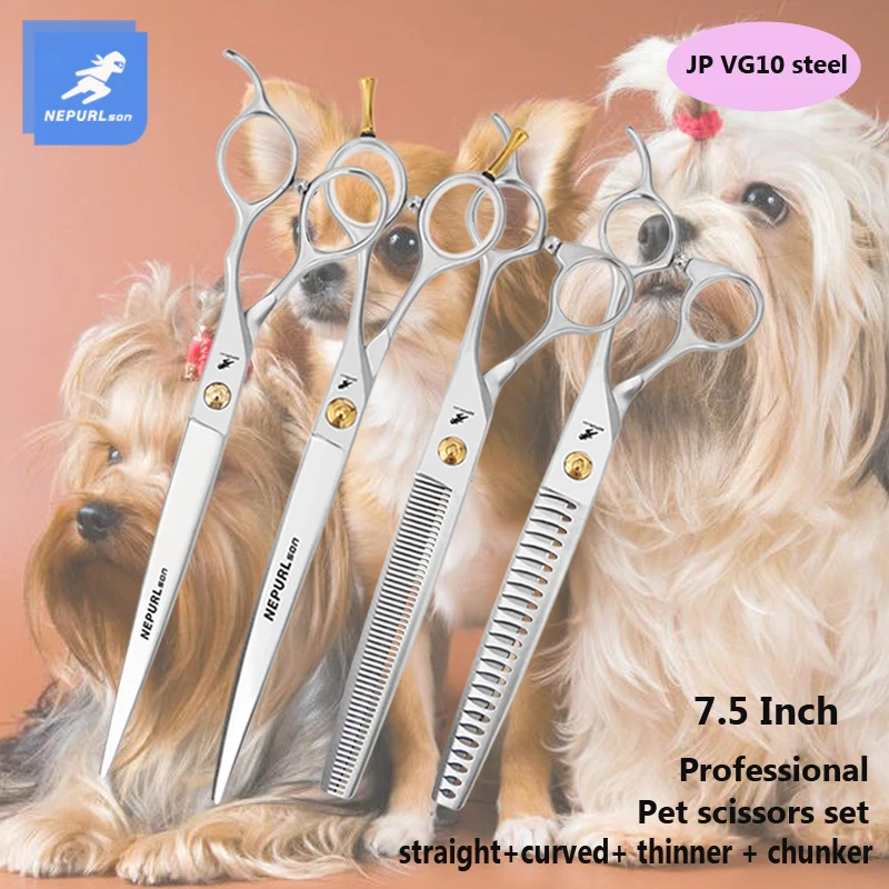 

7.0/7.5 Inch Professional Pet Scissors Set For Dog Grooming Scissor Straight Curved Chunker Thinning Pet Shears VG10 Steel