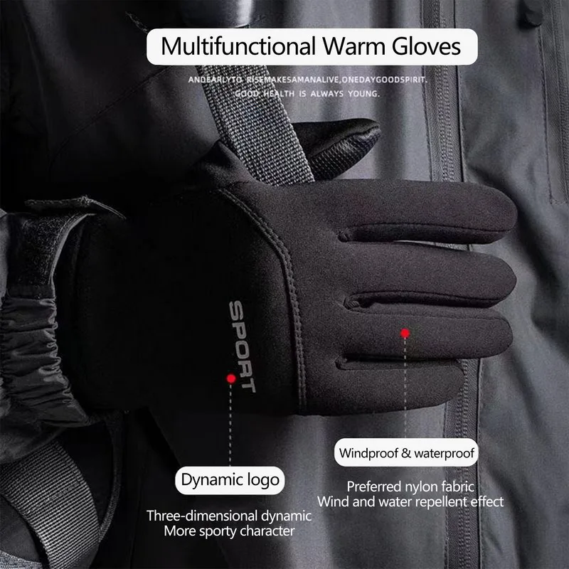 Winter Warm Fleece Gloves Waterproof Windproof Thermal Touch Screen Gloves Cold Weather Outdoor Running Sports Hiking Ski Gloves