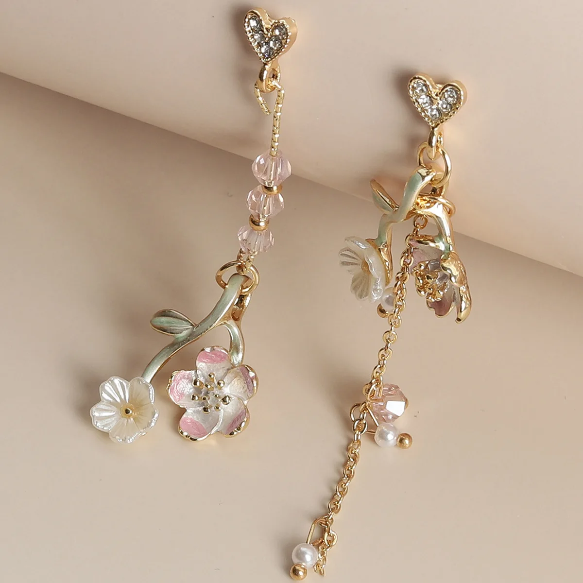 New Trendy Cute Flower Asymmetrical Spiral Dangle Earrings for Women Charm Long Tassel Blue Crystal Drop Earring Wedding Jewelry