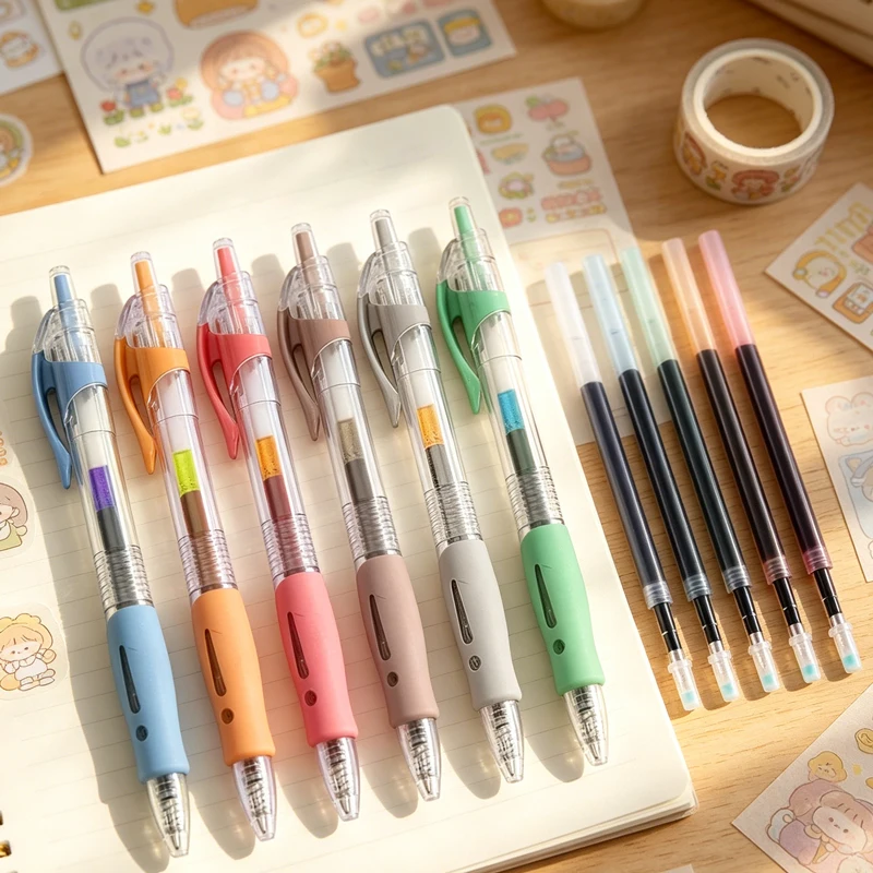 

6/30Pcs Vintage Colour Retractable Gel Pen Writing Refills Painting Graffiti Colored Ballpoint Pens School Office Stationery