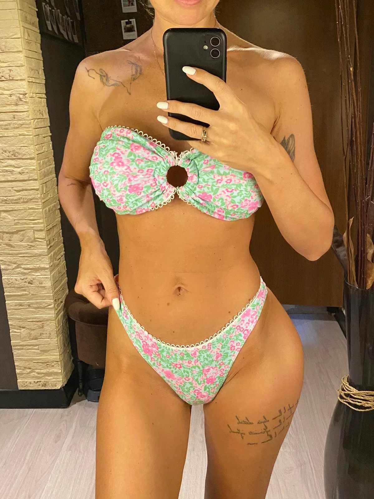 Fleurs florales Bandeau jambe haute coupe Bikini femmes maillots de bain femme maillot de bain deux pièces Bikini ensemble baigneur maillot de bain bain V6132